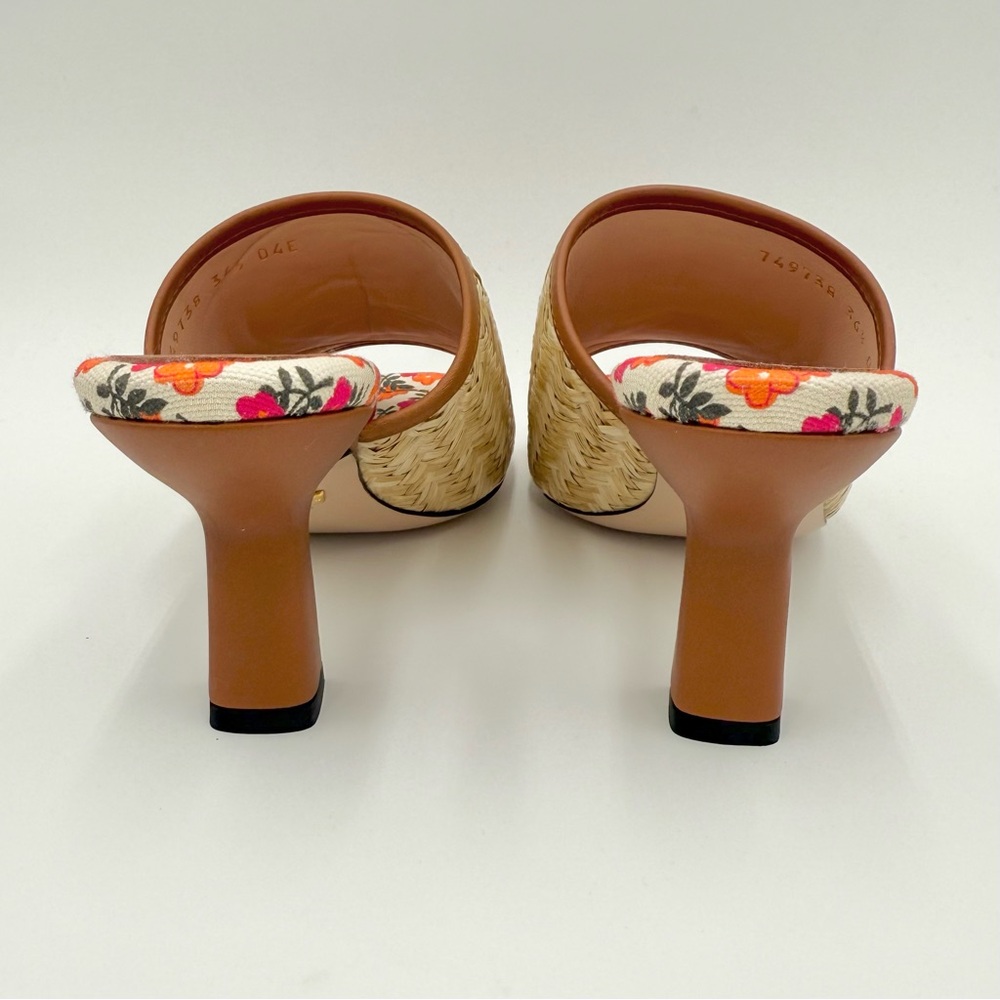 Gucci Tan Raffia Floral Slip-On Heeled Mules - Picture 9 of 13
